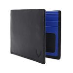 PELLE TORO Handmade Super Slim Men's Wallet, Handmade with Napa Leather, RFID Blocking Wallet, 9 Card Slots & ID Window (Charcoal Black & Sapphire Blue)