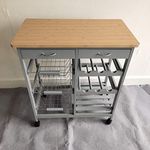 HYGRAD Kitchen Trolley MDF Top White Island Dining Cart Worktop Basket Storage Lockable Wheels Rolling Kitchen Portable Island Kitchen Trolley with Drawers and Open Shelf, Grey (Grey)