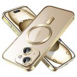 PeakFuel for iPhone 15 Plus Case[Full Camera Lens Protection][Compatible with MagSafe] Clear Luxury Plating[Strong Magnetic] Drop Shockproof Slim Phone Cases for iPhone 15 Plus 6.7" Women Girls,Gold