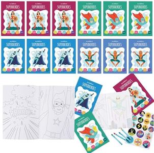 THE TWIDDLERS 12 Livres de Coloriage pour Enfants (Format A5), 48 Crayons de Cire & 12 Feuilles d'Autocollants - Superhéros - Cadeaux Invités, Pochettes Surprises, Anniversaire
