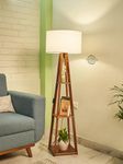 Crosscut Furniture Wooden Floor Lamp with Shelf (Cotton White). LED Bulb Included- Diwali Decoration Items