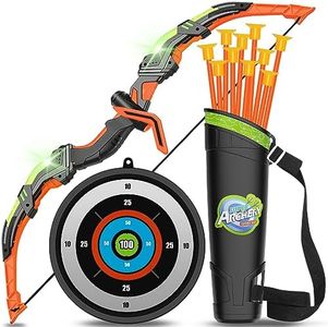 KIZJORYA Juego de Arco y Flecha para niños, Juguete de Tiro con luz LED, Deportes y Juegos al Aire Libre, 10 Flechas con Ventosa, Objetivo Colgante, carcaj, Regalo para niños de 4 a 6 y 8 a 12 años