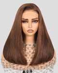 MEGALOOK Salon-Quality Ready to Go Glueless Wigs Human Hair 220% Density 5x6 Pre Cut HD Lace Front Wig 12A Silky 4# Brown Straight Wig Real Plucked Bleached Knots Wig Human hair 16 Inch