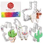 Ann Clark Cookie Cutters 4-Piece Llama and Cactus Cookie Cutter Set with Recipe Booklet