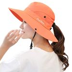 Womens Summer Mesh Wide Brim Sun UV Protection Hat with Ponytail Hole, Pure Orange, One Size