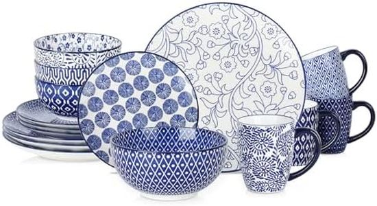 Selamica Ceramic 16-Pieces Dinnerware Set for 4, Ceramic Dishes Set, Kitchen Plates and Bowls Sets, Dinner Salad Dessert Plates, Cereal Bowls and Mugs(Vintage Blue) A