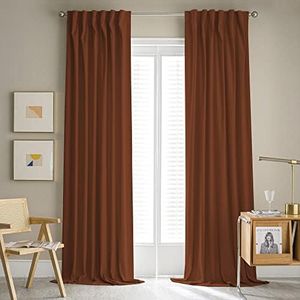 MUMFAS Velvet Curtains 102 Inches Long 2 Panels Set - Rust Color Sliding Door Curtains/Drapes Fall Autumn Decor for Bedroom Living Room Rust Red Back Tab Rod Pocket W52 x L102