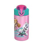 Zak Designs 18/8 Stainless Steel Kids Water Bottle with Flip-up Straw Locking Spout Cover, Durable Cup for Sports or Travel (15.5oz, Paw Patrol Skye),PWPT-S732