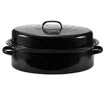 JY COOKMENT Granite Roaster Pan, 18” Enameled Roasting Pan with Domed Lid. Oval Turkey Roaster Pot, Broiler Pan Great for Turkey, Chicken, Lamb, Vegetable. Dishwasher Safe Cookware Fit for 18Lb Turkey