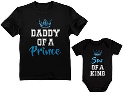 Tstars Daddy of a Prince Son of a King Matching Shirts Gifts for New Dads Fathers Day Dad Shirt and Baby Bodysuit Set Daddy Black XXX-Large/Son Black 12M (6-12M)