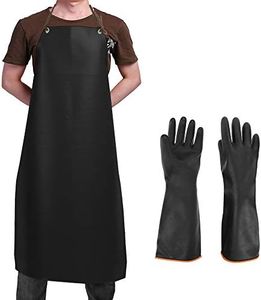 Waterproof Rubber Vinyl Apron & Heavy Duty Latex Gloves, DaKuan Ultra Lightweight Resist Strong Acid, Alkali and Oil Apron & Gloves Best for Staying Dry When Dishwashing, Lab Work, Butcher