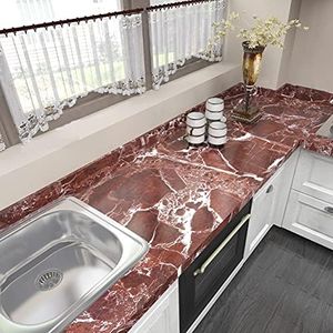 burgeliy Red Marble Contact Paper for Countertops, Kitchen Wallpaper, Granite Paper, Peel and Stick, 15.7"x356"