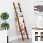 Blanket Ladder for Living Room and Bedroom, 6-Tier Wall Leaning Laminate Snag Free Construction (Brown) Rustic Decorative Farmhouse Blanket Storage, Quilt Rack, Ladder Shelf, Easy Assembly