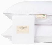 MakeMake Organics Organic Pillow Protector (Set of 2) GOTS Certified Organic Cotton Pillow Cases Zippered Natural Breathable Safer Barrier Fits Queen Pillow (20x30, Bright White)