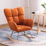 TANZEM Upholstered Rocking Chair for Nursery, Modern Nursery Rocker Glider Chair, Upholstered Accent Chair with Lumbar Support Single Rocking Chairs Indoor, Fabric Relaxing Chair with Wood Base (Co