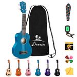 Donner Soprano Ukulele Beginner Kit Ukulele 21 inch Starter Set Adult Ukelele Hawaii Guitar with Uke Oneline Lesson String Tuner Picks DUS-10 Blue