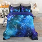 Wowelife Galaxy Comforter Set Queen 5 Pieces Galaxy Bedding Set Blue 3D Galaxy Kids Bedding Set Bed in a Bag for Boys and Girls with Comforter, Flat Sheet, Fitted Sheet and 2 Pillowcases