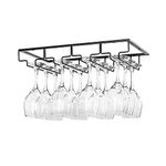 FOMANSH Wine Glass Rack Under Cabinet - Stemware Holder Metal Wine Glass Organizer Glasses Storage Hanger for Bar Kitchen Black 4 Rows