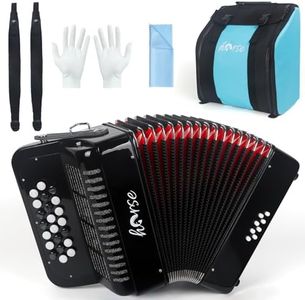 Horse 22 Key 8 Bass Accordion, Acordeones Para Adultos, Stable Pitch 22 Keys Button Accordions, Acordeón De Adulto Azul for Beginners Adults Students with Padded Bag, Cleaning Cloth, Strap(Black)