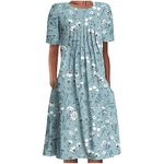 AMhomely Summer Dresses for Women UK Elegant Bohemian Floral Midi Dresses Short Sleeve Loose Tshirt Dress Casual Boho Beach Sundresses Swing Flowy Dresses Everyday Wear