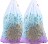 Meeall Mesh Laundry Bag Heavy Duty Drawstring Bag, College, Dorm, Travel, Family and Apartment Dwellers, 24 x 36 Inches, 2 Pack, White