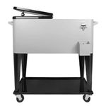 SHAREWIN 80 Qt Rolling Cooler Cart Ice Chest for Outdoor Patio Deck Party Portable Party Bar Cold Drink Beverage Cart Tub, Backyard Cooler Trolley on Wheels with Shelf, Bottle Opener Silvery