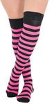 FNA Fashions® Girls Over The Knee Striped Plain Microfiber Socks Assorted Colours Thigh High OTK Socks (Black & Pink)