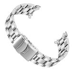 Juntan Stainless Steel Curved Solid End Tapered 20mm 22mm Watch Band Metal Watch Strap Bracelet Deployment Double FlipLock Buckle Silver Black, Silver, 20mm, Bracelet