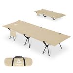 YOUGYM Ultralight Camping Cot with Leg Extenders, Aluminum Lightweight Folding Cot for Adults, Portable Backpacking Compact Tent Cot for Outdoor, 1 Pack Cot with 2 Use Modes, Khaki