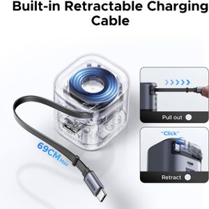 UGREEN 45W USB-C Fast Charger Plug – 3-Port with Retractable Cable