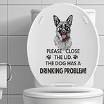 Funny German Shepherd Dog Toilet Lid Stickers, Removable Waterproof Toilet Seat Cover Decal, Please Close The Lid The Dog Has Drinking Problems Humor Decor for Lavatory Bathroom Washroom