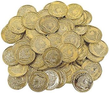 Plastic Gold Treasure Coins (Bulk 144 Coins) Pirate Halloween Costumes, Leprechaun and Novelty Toys