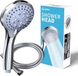 FEELSO FE-HS-15 PRO Hand Shower Rain Shower Pressure Increasing 5-Function Hand Shower Shower Head with 1.5 m Heavy Stainless Steel Metal Hose and & Wall Hook for Bathing and Spa (Chrome Finish)…