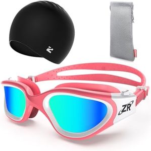 ZIONOR Lunettes de natation polarisées + bonnet de natation pour homme et femme, protection UV, anti-brouillard, sangle réglable, confortable, lunettes de natation professionnelles (YKY-EU-G1S-rose