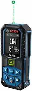 BOSCH GLM165-25G 165 Ft Blaze Green-Beam Laser Distance Measure, Includes 2 AA Batteries, Belt Clip, & Pouch