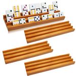 Exqline Wooden Domino Racks Trays Holders Organizer(Set of 4) - Premium Domino Tiles Holder Racks for Mexican Train Dominoes Games - Dominos NOT Included