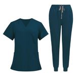 F Fityle Uniform Scrub Set Workwear Nurse Top and Pants with Pockets Womens Work Clothing Short Sleeve Work Suit for Beauty Salon, Blue, L