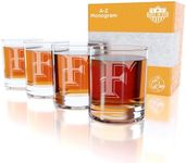 Monogrammed Gifts for Men - 4PC 11 Oz Custom Whiskey Glasses (F-Monogram) - Engraved Whiskey Glasses - Personalized Whiskey Glasses - Unique Bourbon Glasses - Personalized Glass Gifts for Dad