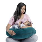 Wakefit Feeding Pillow | 3 Months Warranty | 5 in 1 Feeding Pillow for New Born Baby, Feeding Pillow for Breastfeeding with Removable Velvet Cover, 22.5 x 22 x 6 inches (Green)