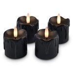 Rhytsing 2'' Black Flameless Votive Candles Real Wax Dripping Design, LED Faux Battery Operated Tealight Candles with Timer for Halloween - Set of 4