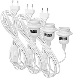 kwmobile 3x porte-lampe E27 avec anneau fileté et cordon d'alimentation avec interrupteur - Support de lampe et câble, 3,5m en blanc