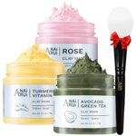 ANAIRUI Turmeric Clay Face Mask - Rose Pink Clay Facial Mask - Avocado Green Tea Mud Mask, SPA Facial Mask Set, 2.5 oz Each