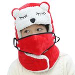 Kid Trapper Hat Set Children Winter Bomber Hat with Ear Flap,Boys Girls Windproof Cartoon Animal Pilot Aviator Hat Detachable Cover Warm Fleece Scarf Ski Snowboard Outdoor Headwear Aged 5-10 Red