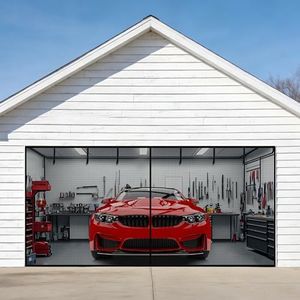Sunolga Magnetic Garage Door Screen for 2 Car 20x7 FT, Reinforced Polyester Magnetic Screen Door with 26 High Energy Magnets and 6 Strapping Tapes, Hands-Free Screen Door Mesh for Garage Door Black