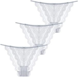 SEAUR 3 Pack Womens Sexy Thongs Underwear Sexy Lace Hipster Panties Translucent G-String Thong Low Rise Knicker Tagless Brief Panty Gift White M
