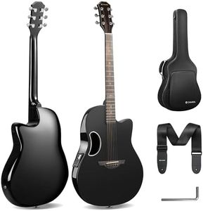 CAHAYA Acoustic Electric Guitar Kit - 41” Carbon Fiber Durable Beginner Adult Acoustic Guitar Set with Thick Padded Guitar Bag Adjustable Denim Strap Safety Lock (Black)