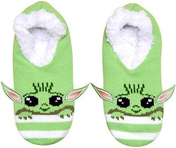 STAR WARS Baby Yoda Character Stripes Juniors/Womens Slipper Socks with Embroidered Ears