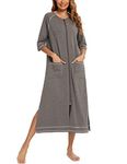 Rubehoow Women's Zipper Robes Half Sleeve Robe Full Length Lightweight Housecoats with Pockets(Grey,L)