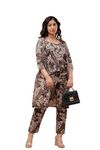 Vipy Hanger Rayon Floral Printed Cord Set for Women|Western Dress|Three Piece Dress for Women|Round Neck (L, Brown)