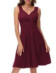 GRACE KARIN Vintage V-Neck A-line Wrap Cocktail Dress Dark Wine Size L